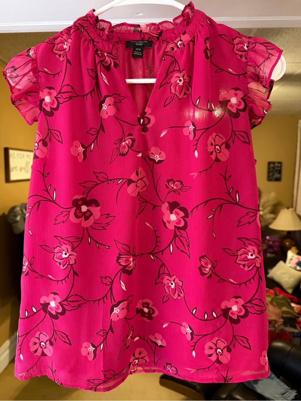 Ann Taylor Hot Pink Floral Sleeveless Blouse